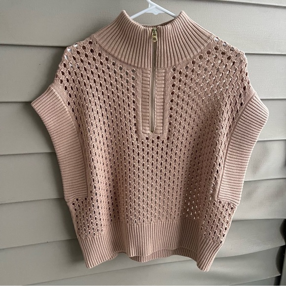 Varley Sweaters - Varley Womens Mila Half-Zip Knit Pullover Sweater Vest Size M Tan
